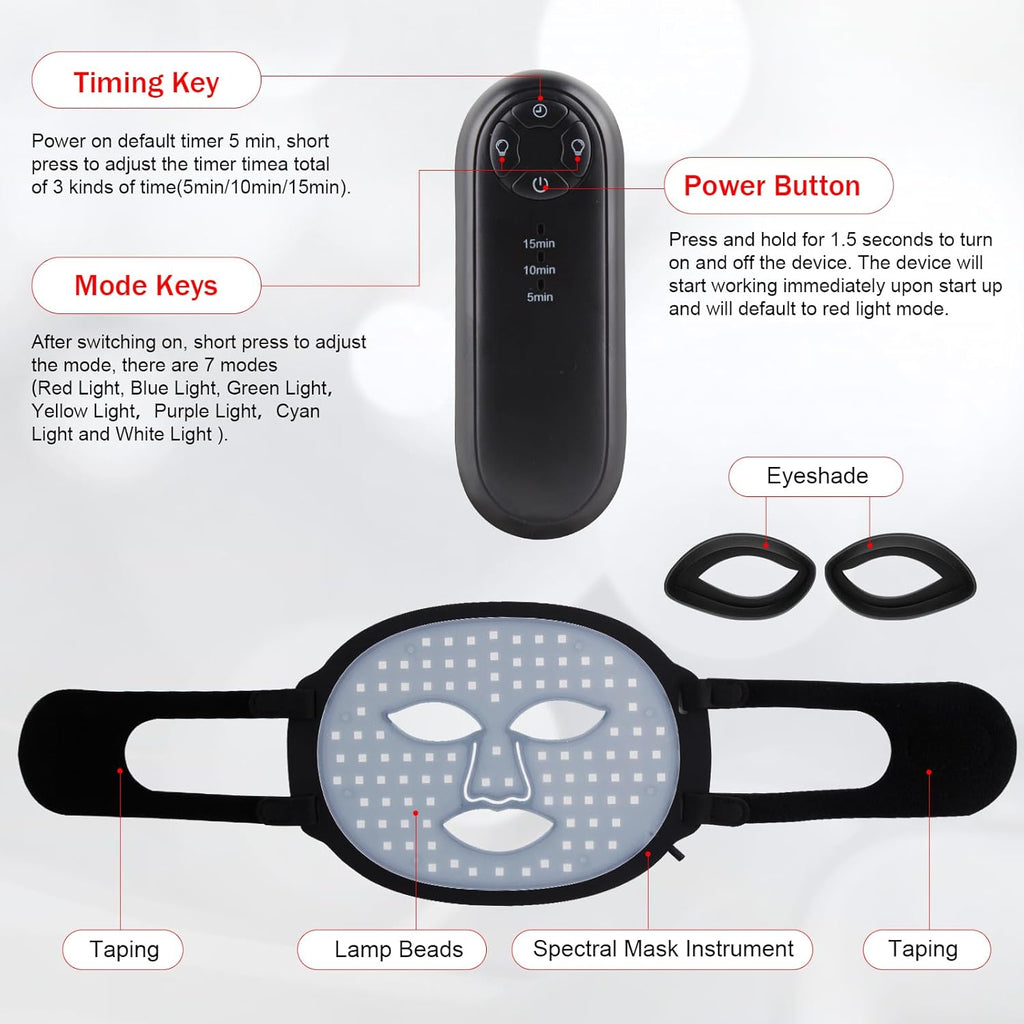 Red Light Therapy for Face, Red Light Therapy Mask, 7 Colors LED Facial Mask for Wrinkle Remove & anti Aging, Skin Care Home Use, Black (Upgraded Version)